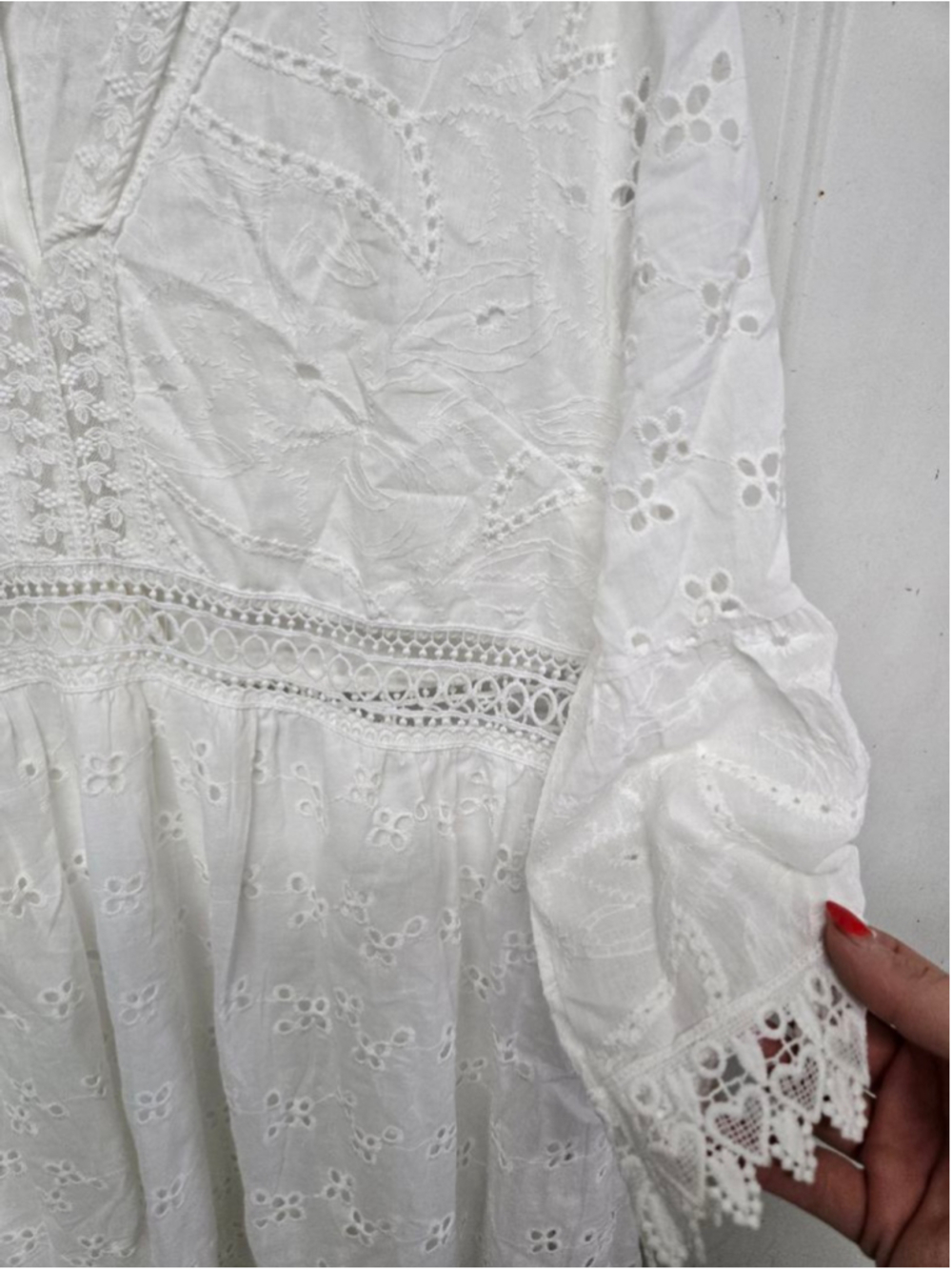 Women's Boho Dress White Eyelet Mini Dress XL - Picture 6 of 9